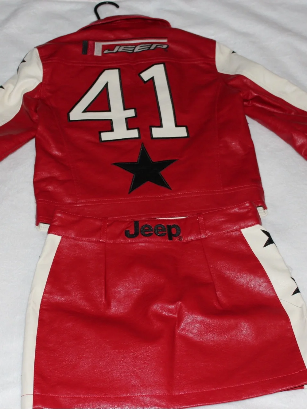 Jeep Red and White Star Leather Jacket and Skirt Set